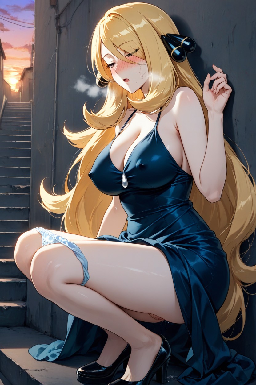 Red Face, Cynthia From Pokemon, Neatly Ends Hentai AI Porn