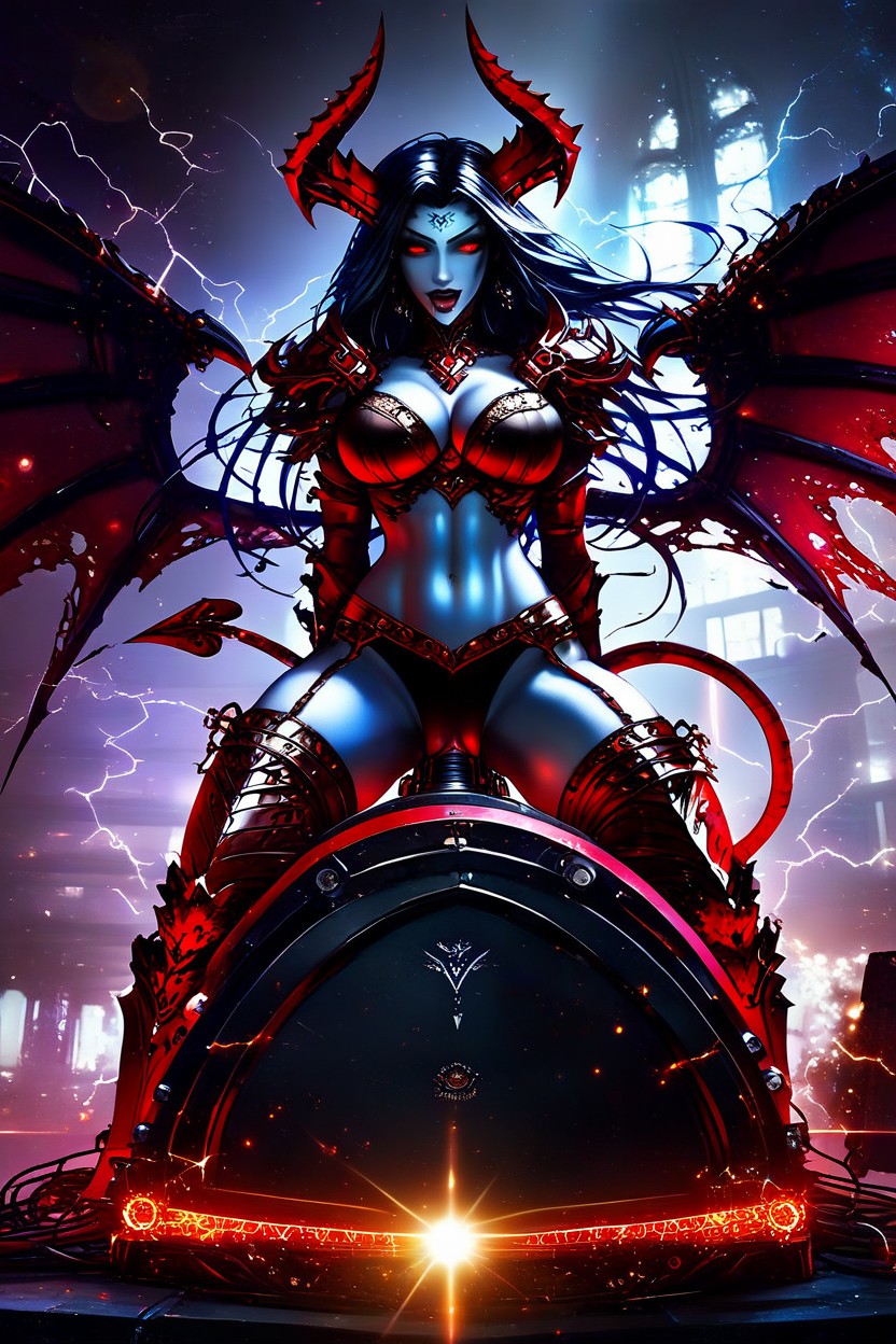 Elegant Demon Horns And Dark Wings, Dark Fantasy Atmosphere, Demon Tail Hentai AI Porn