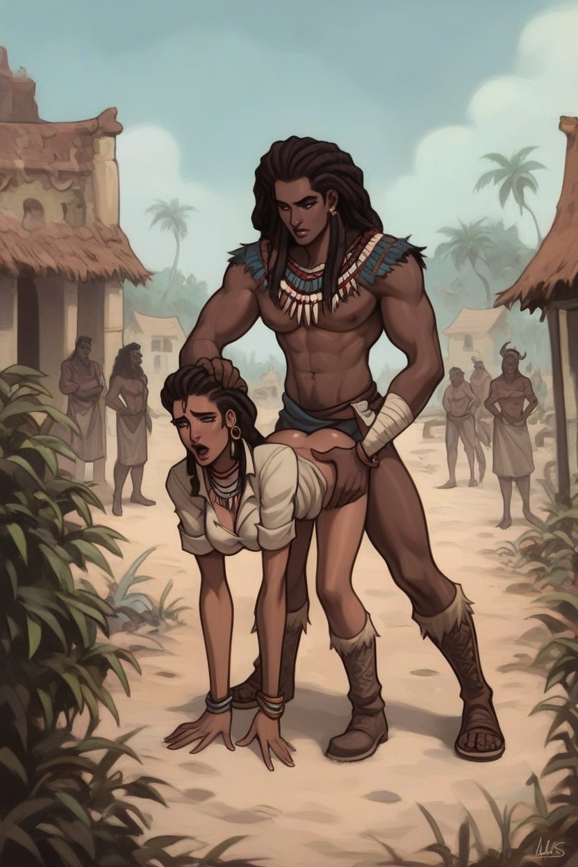 Woman For Help And, Outdoors, Hard In Front Of The Whole Village AI Porn