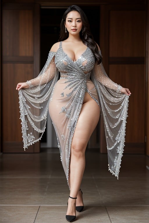 Cosplay, A Slutty Tall Woman Like Sadako Stands With An Imposing Yet Graceful Presence, Ao Dai AI Porn