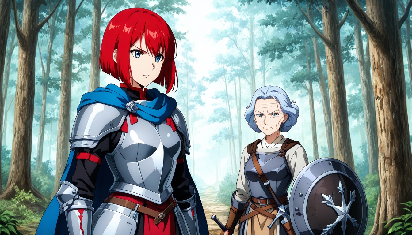 Armor, Very Red Hair, In Forest Road Hentai AI Porn