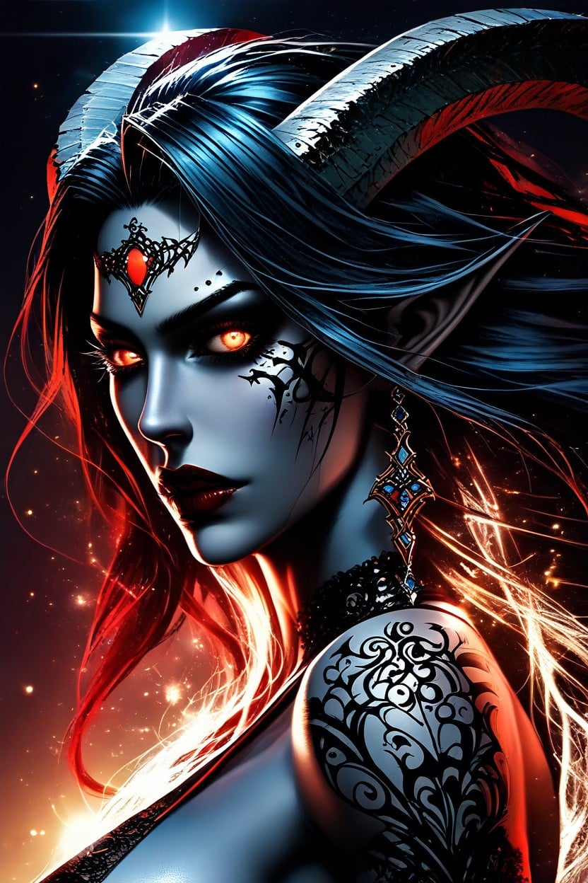Dynamic Pose, Bright Red Glowing Eyes, Akasha Hentai AI Porn