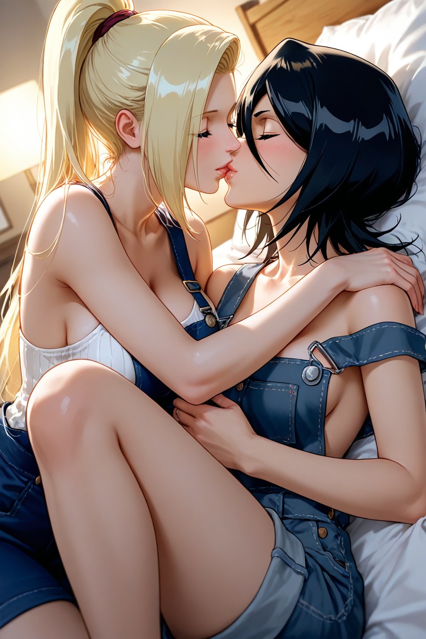 Gently Kissing, Two Women, In A Cozy Hentai AI Porn
