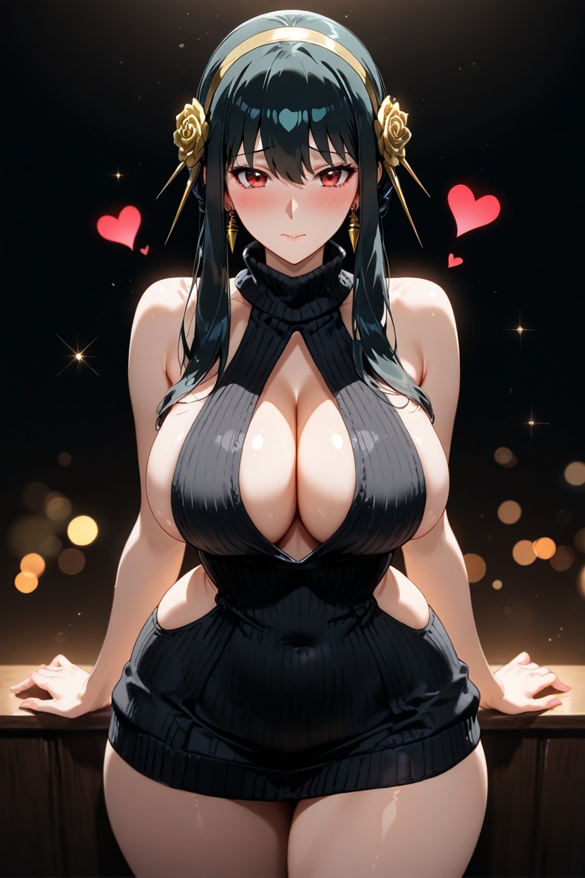 Floating Heart Elements, Cleavage, Thick Thighs Hentai AI Porn