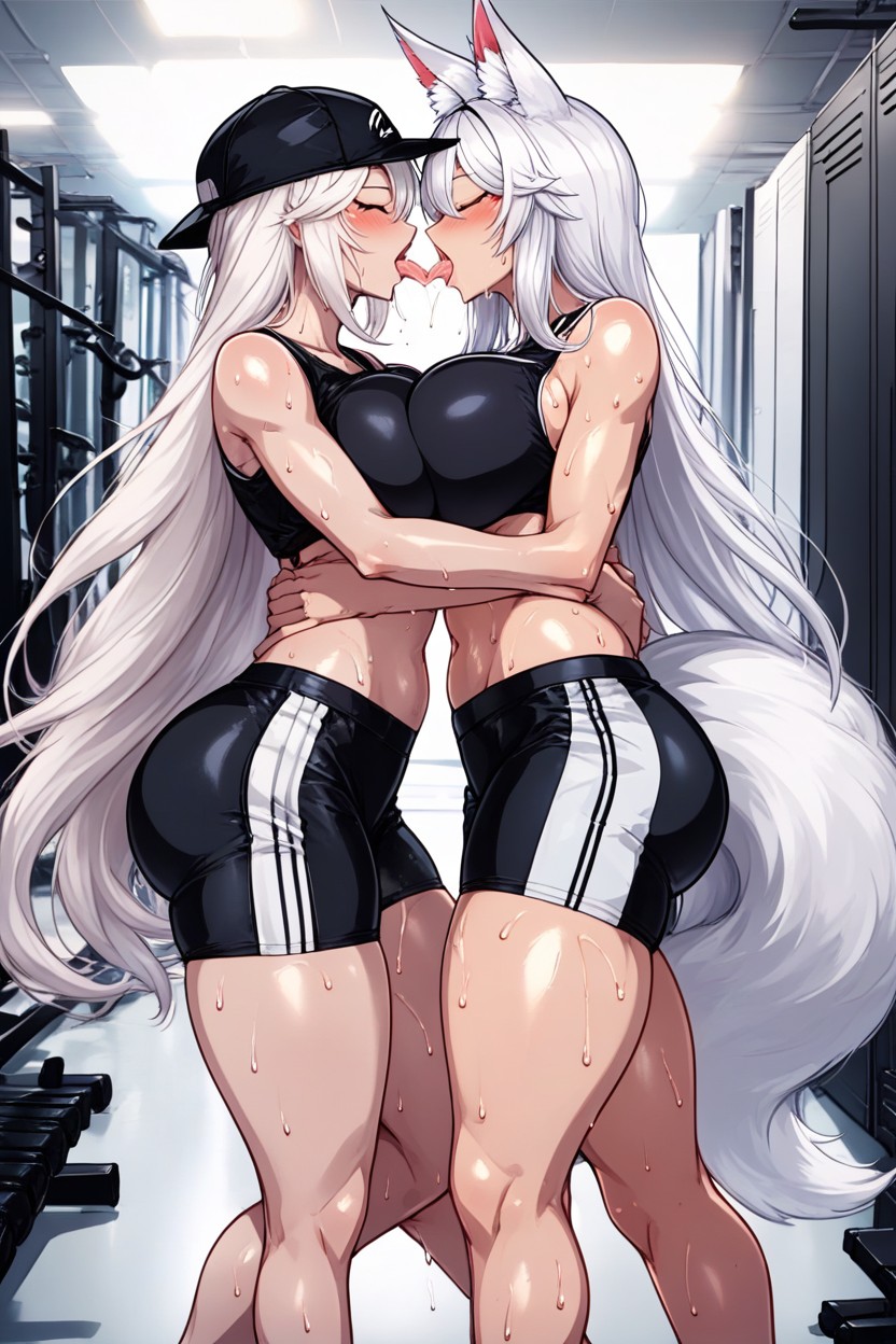 Female, Oiled Skin, Black Cap Hentai AI Porn