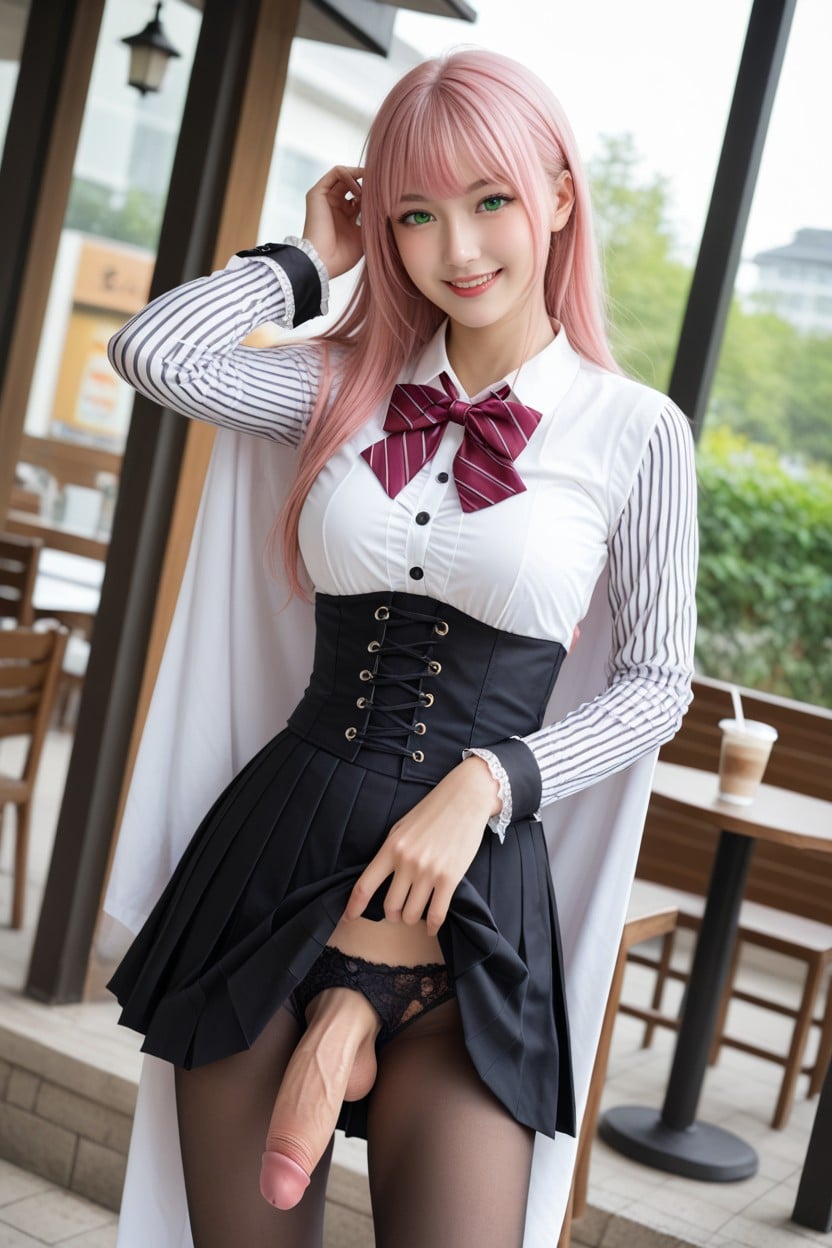 Standing In Outdoor Cafe, Sunny Day, Detailed Asian AI Porn
