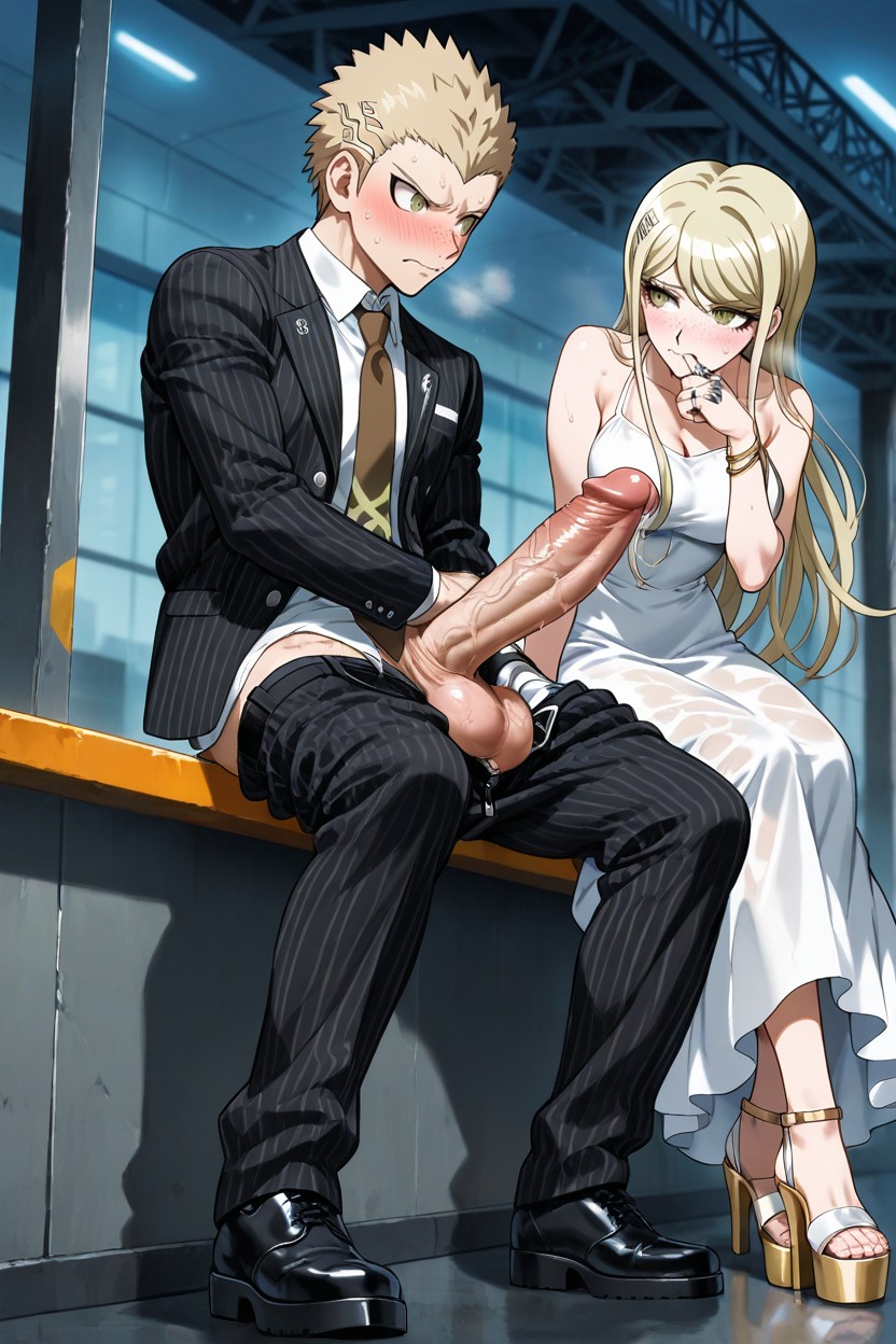 With Ashy Blond Hair, Dark Striped Trousers, Veiny Penis AI Gay Porn