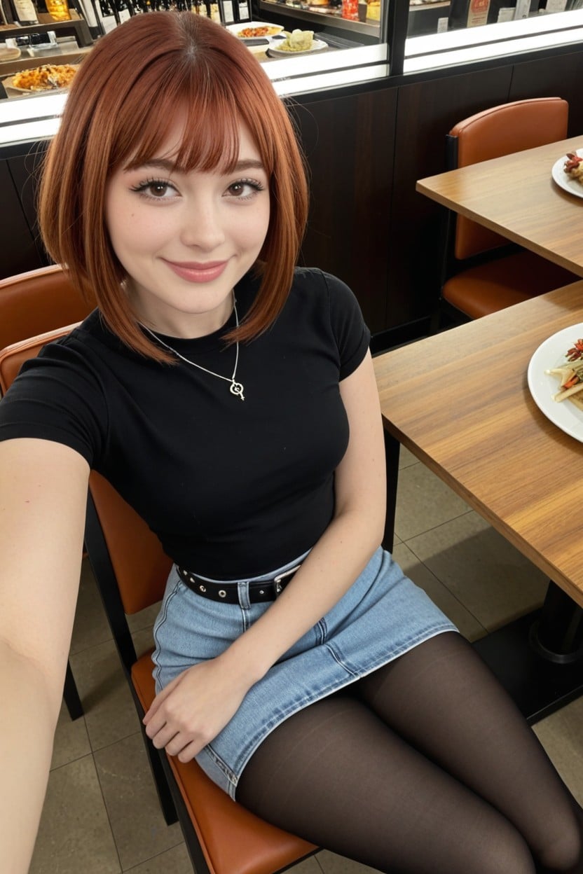 Ochaco Uraraka From My Hero Academia, Full Body View, Sitting Inside A Restaurant AI Porn