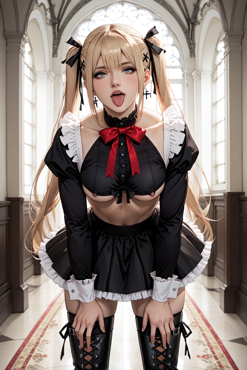 Gaped Holes, Red Ribbon Bow Tied At The Back, Blue Eyes Hentai AI Porn