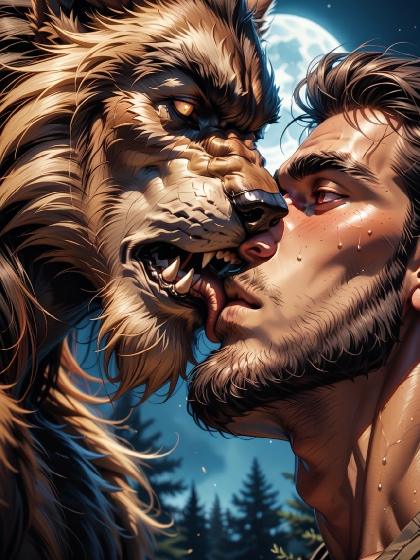 Hairy Balls, Side View, The Top Werewolf Is Sexually Thrusting Powerfully And Quickly Into The Bottom Werewolf AI Gay Porn