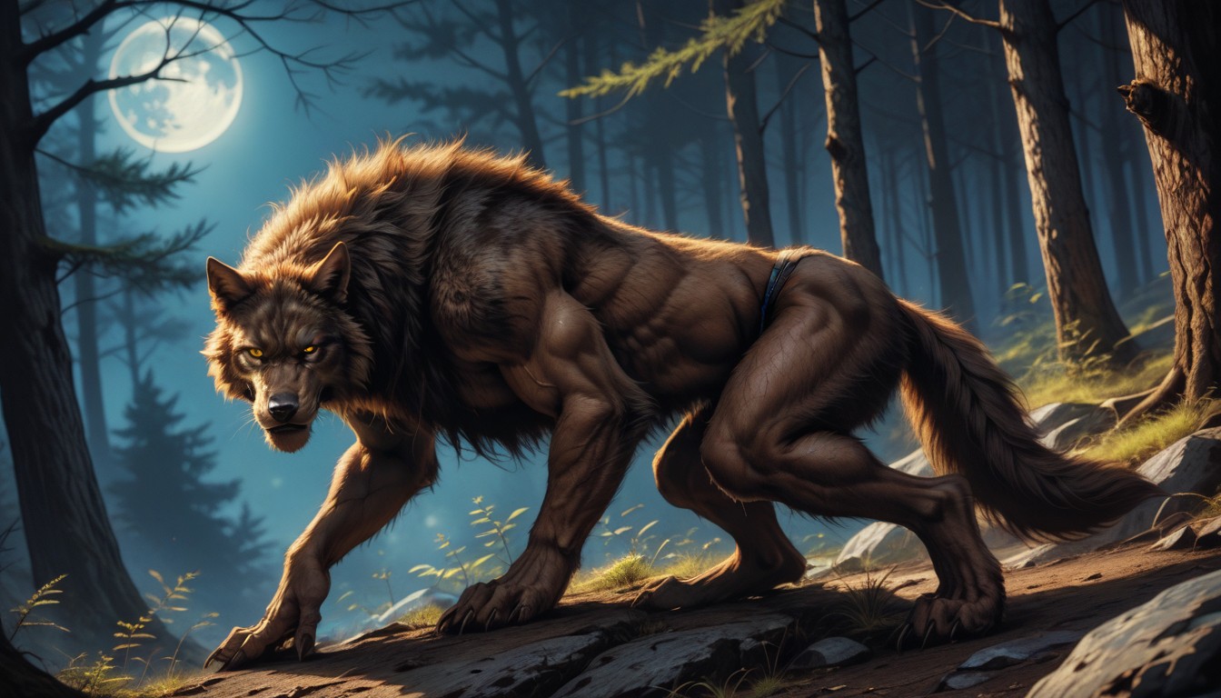 Looking At Viewer, A Hairy Wolflike Werewolf, A Extra Realistic Image With The Most Photorealistic Details Showing A Werewolf AI Gay Porn