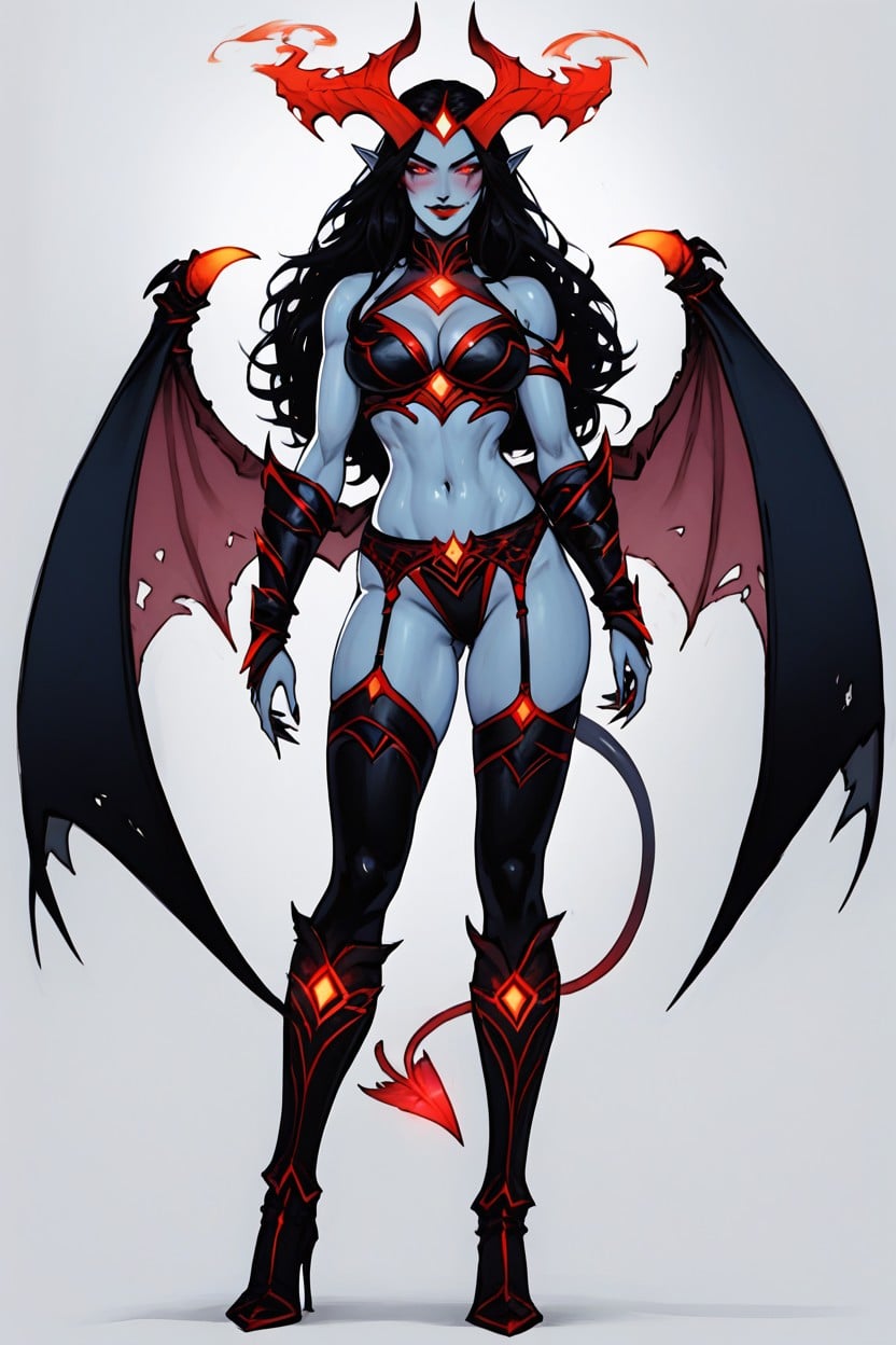 Fantasy Illustration, Surrounded By Swirling Smoke And Crimson Flames, Demon Horns Hentai AI Porn