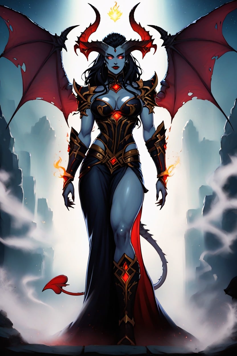 Goth Makeup, Elegant Demon Horns And Dark Wings, Cinematic Lighting Hentai AI Porn