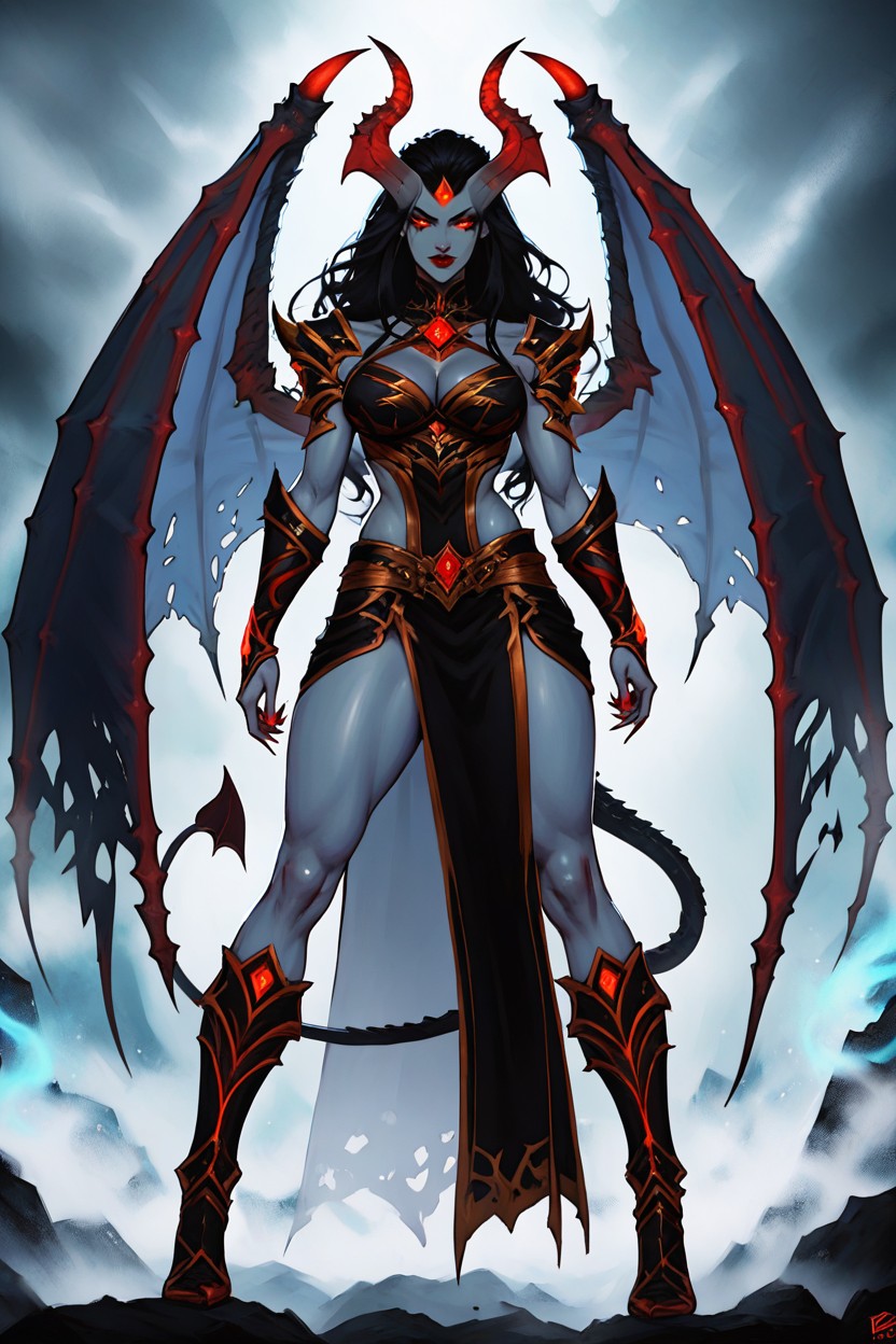 Goth Makeup, Red Lipstick, Long Black Hair Hentai AI Porn