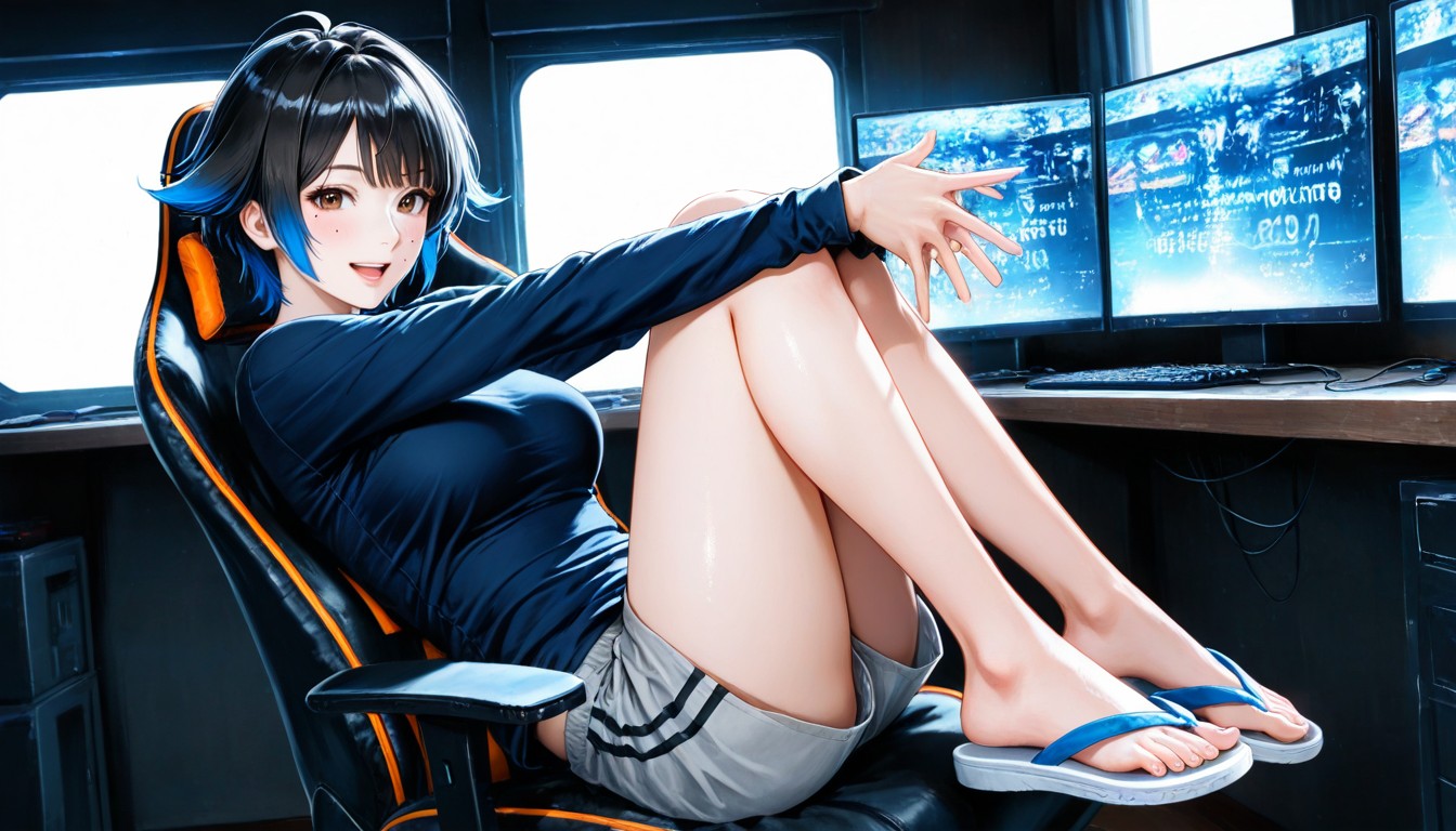Layered Black Hair With Blue Tips, Perfect Medium Butt, Fair Skin Hentai AI Porn