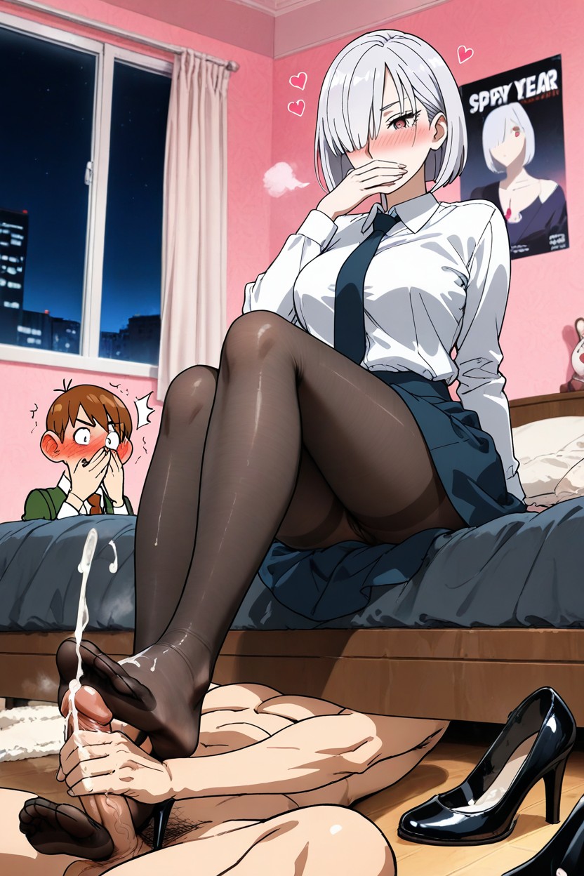 Bigger Female, Eyes Wide Open, Shorter Male Hentai AI Porn
