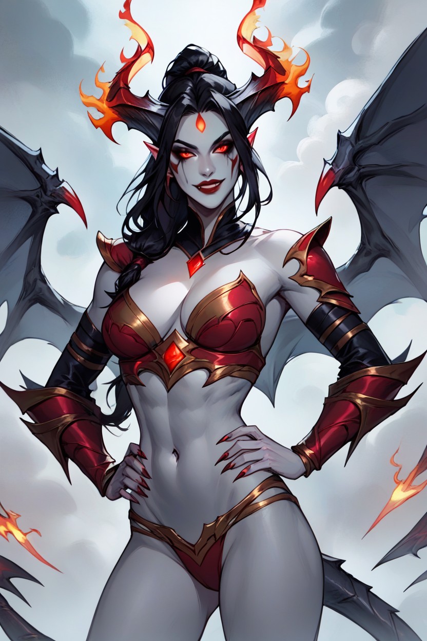 Red Lipstick, Waist Level Shot, Demon Tail Hentai AI Porn