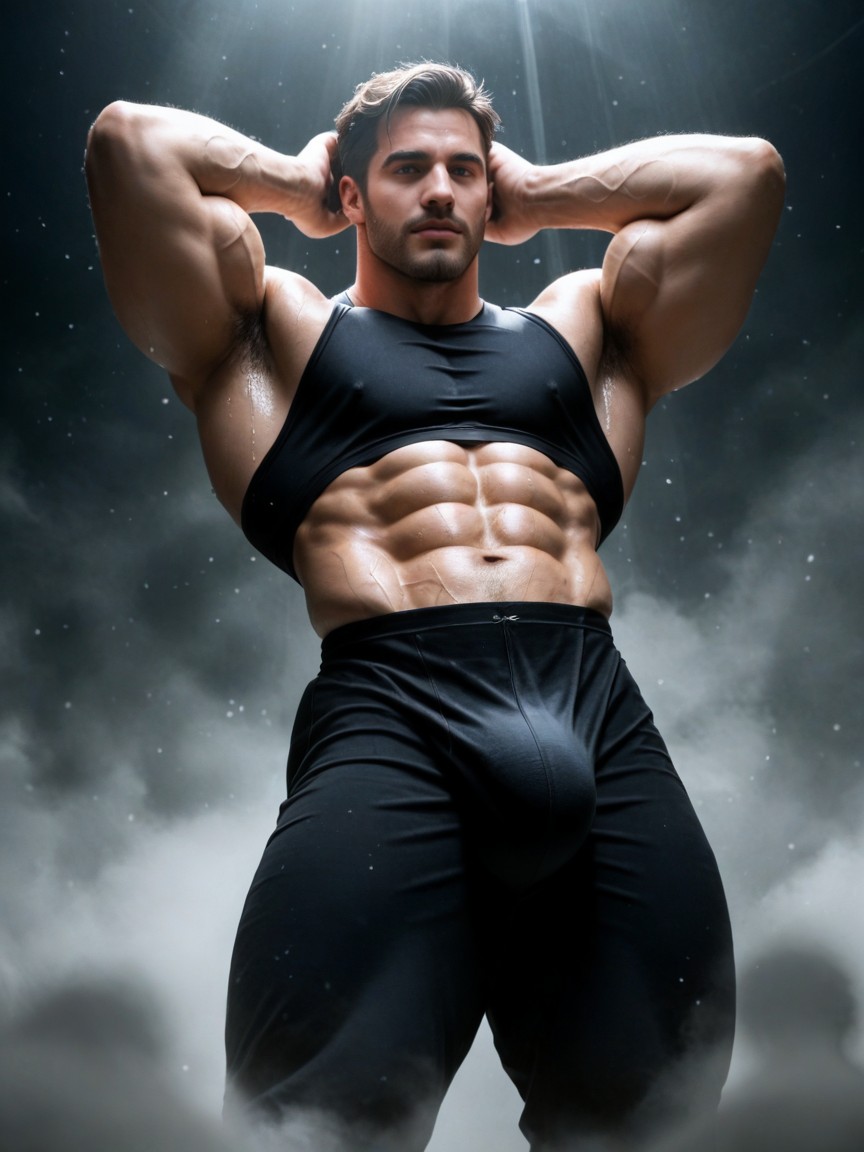 Dripping Wet, Massive Biceps, Perfect Face AI Gay Porn