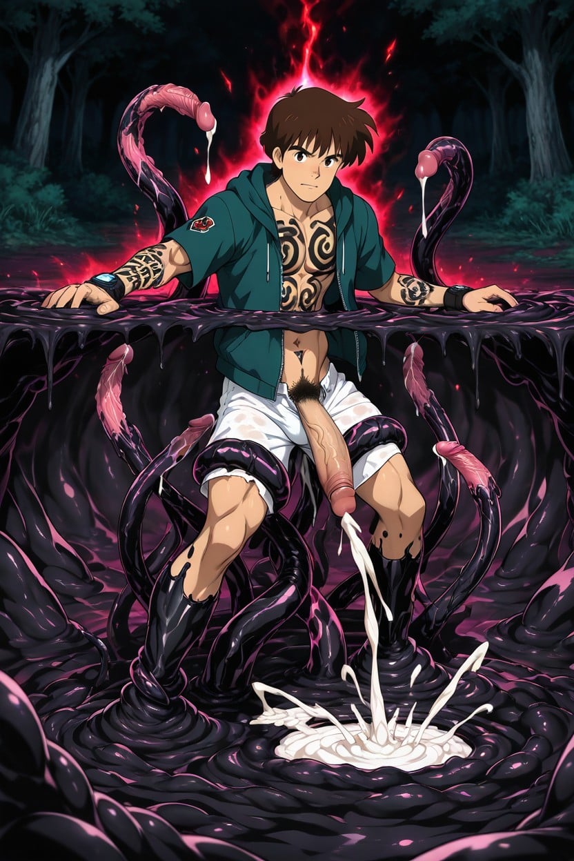 Ripped Clothes , Ancient Black Magic Tattoos, Ghibli Artstyle AI Gay Porn