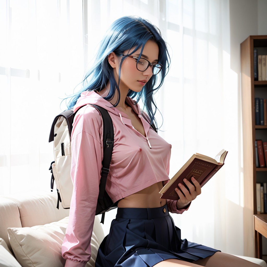 Panties, Standing, Blue Skirt AI Porn