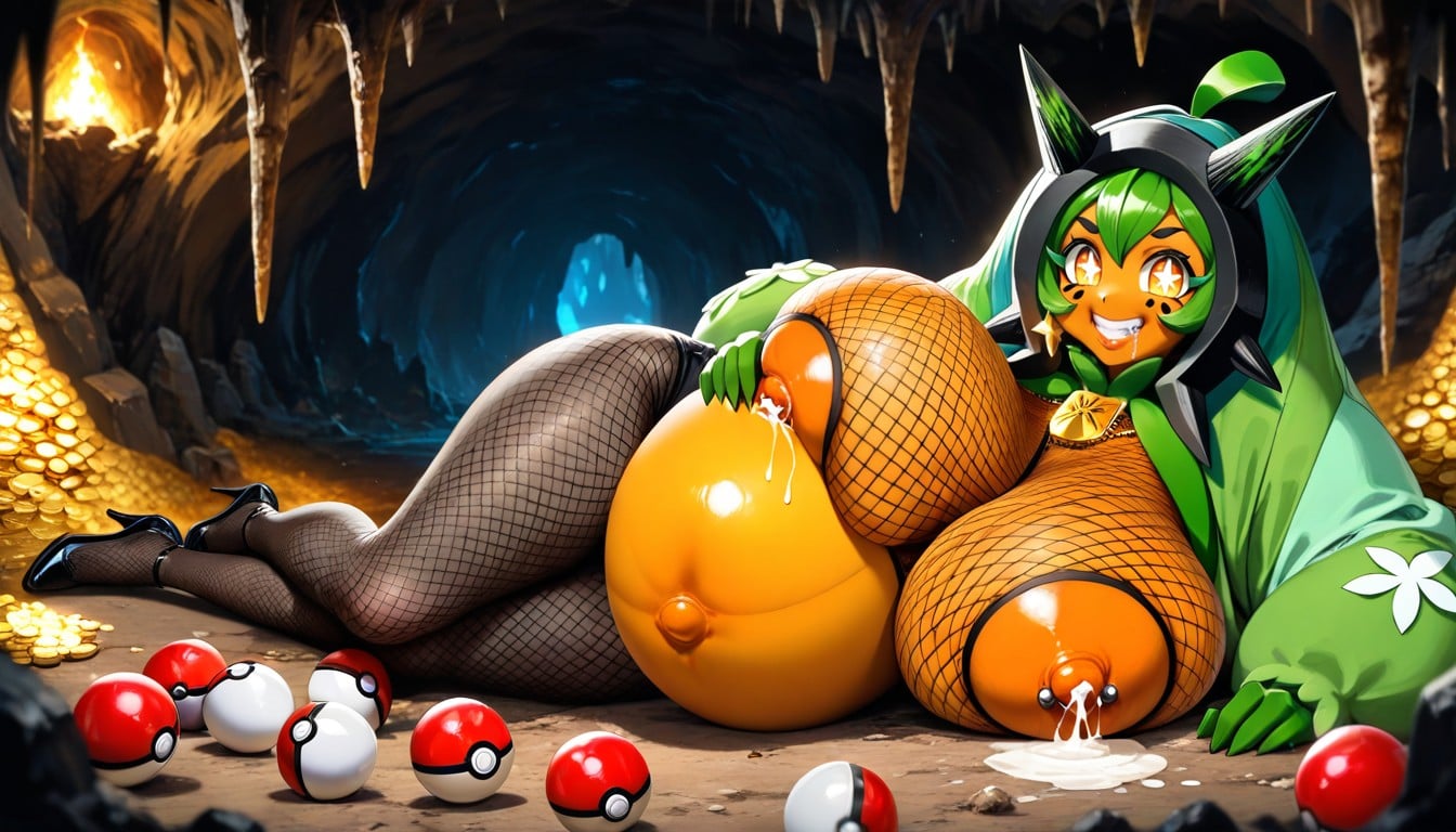 Black High Heels, Huge Perfect Round Tits, Golden Eggs AI Porn