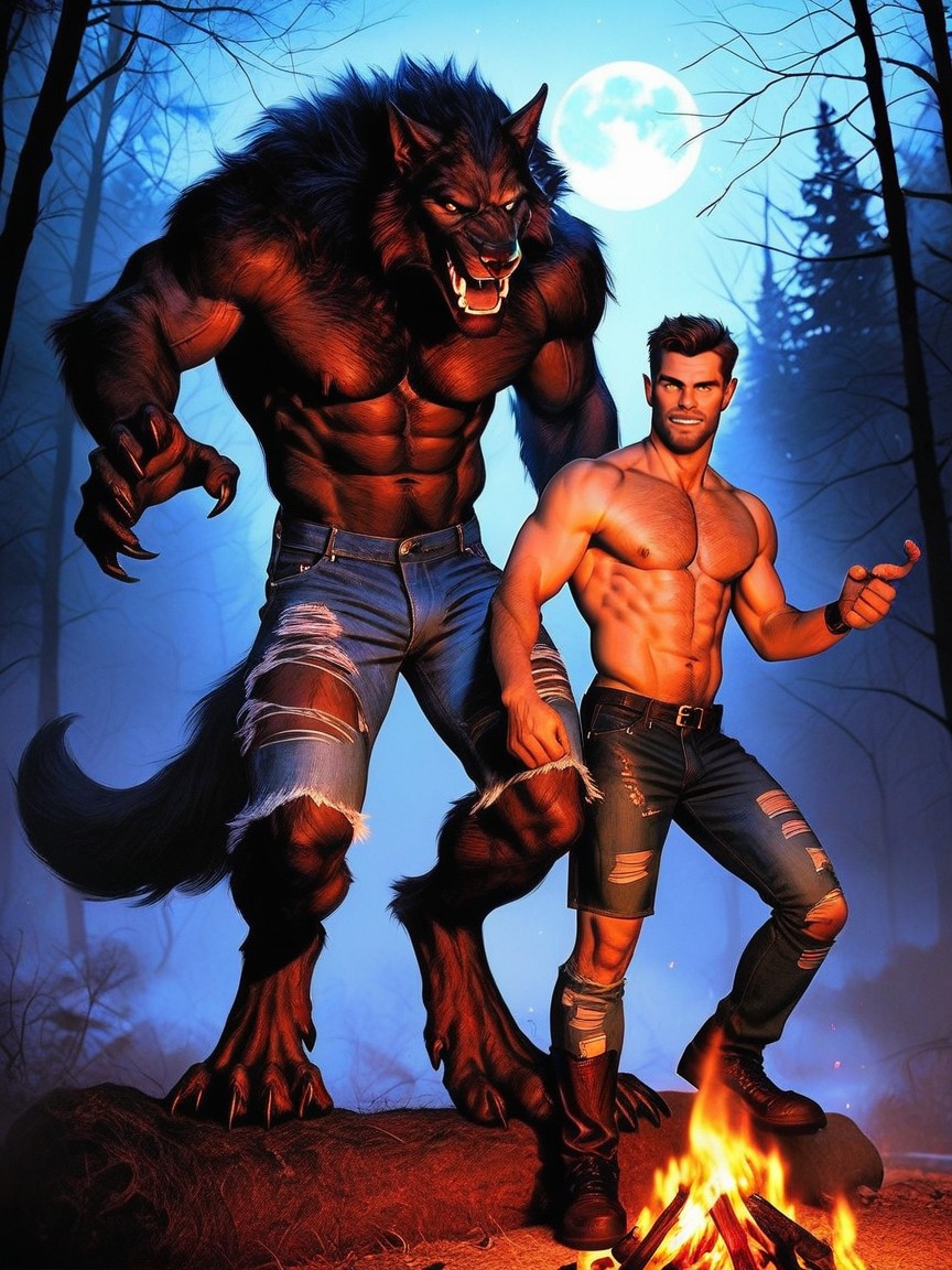 Foggy, Chestnut Colored Fur, Werewolf Has Its Large Paw-like Hands Porno gay IA