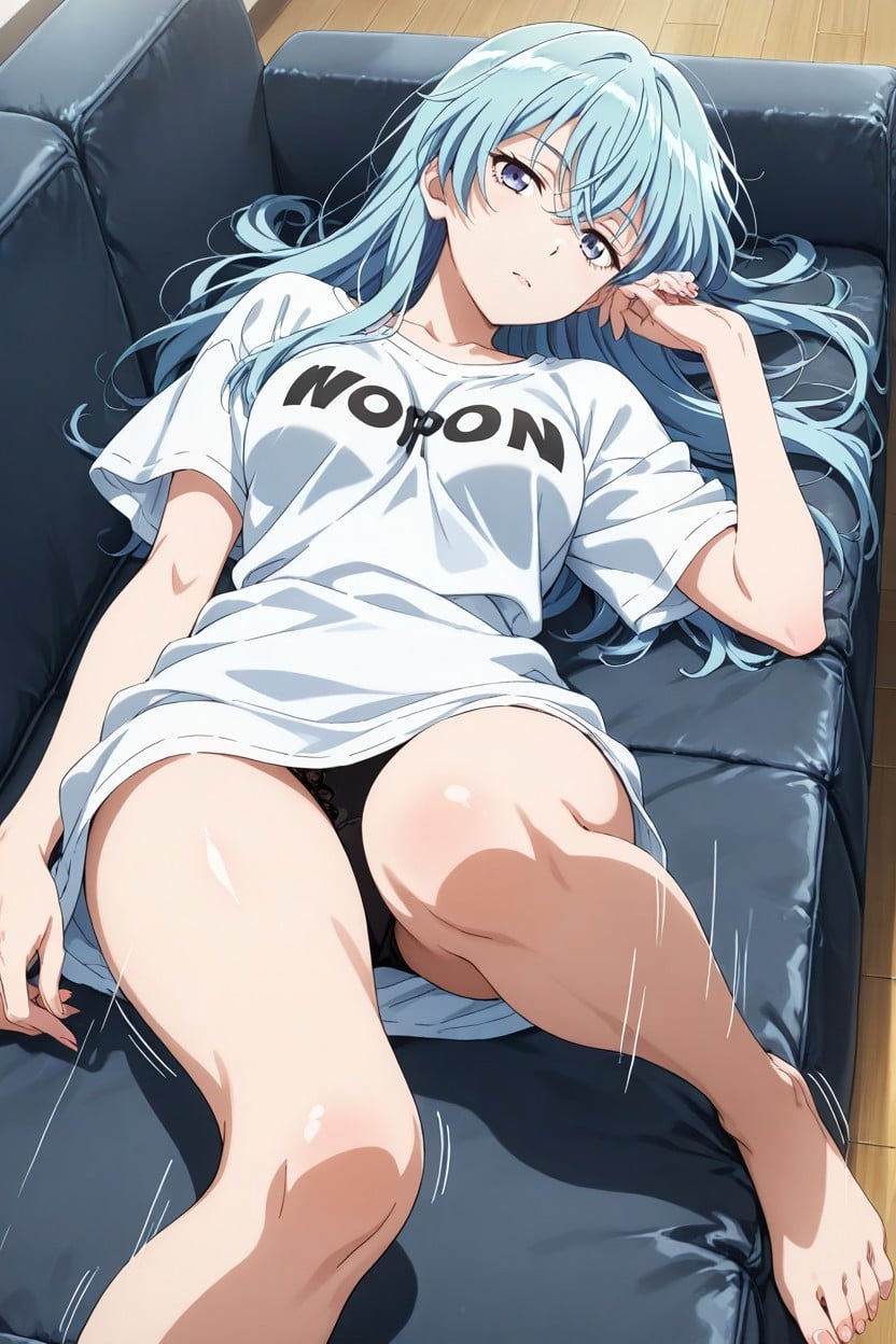 Small Breasts, Barefoot, Blue Hair Hentai AI Porn