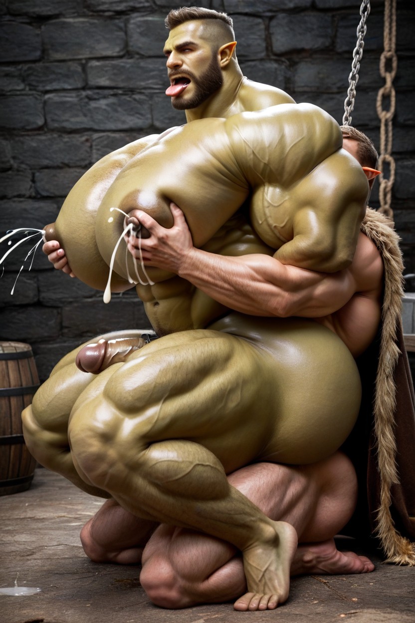 Oiled Skin, Orc Bottom, Male Only AI Gay Porn