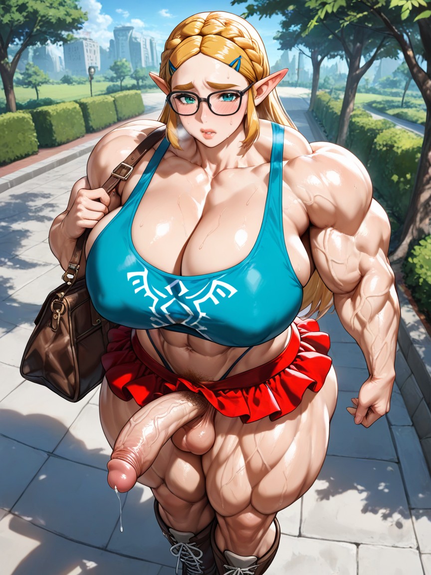 Frilly Tank Top With Deep Cleavage, Mini Skirt, Glasses Hentai AI Porn