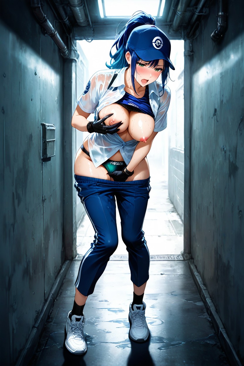 Side View, Long Blue Hair, Top Down View Hentai AI Porn