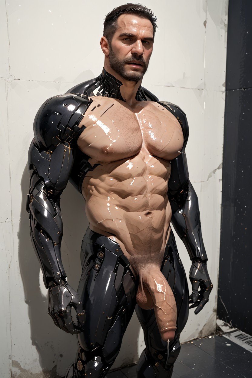Prosthetic Limbs, Back Against Wall, Hunk AI Gay Porn
