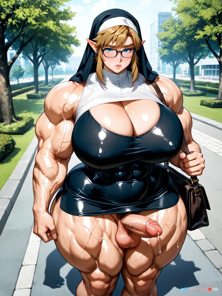 Dressed Like A Nun In A Very Tight Black Dress, Glasses, Small Hentai AI Porn