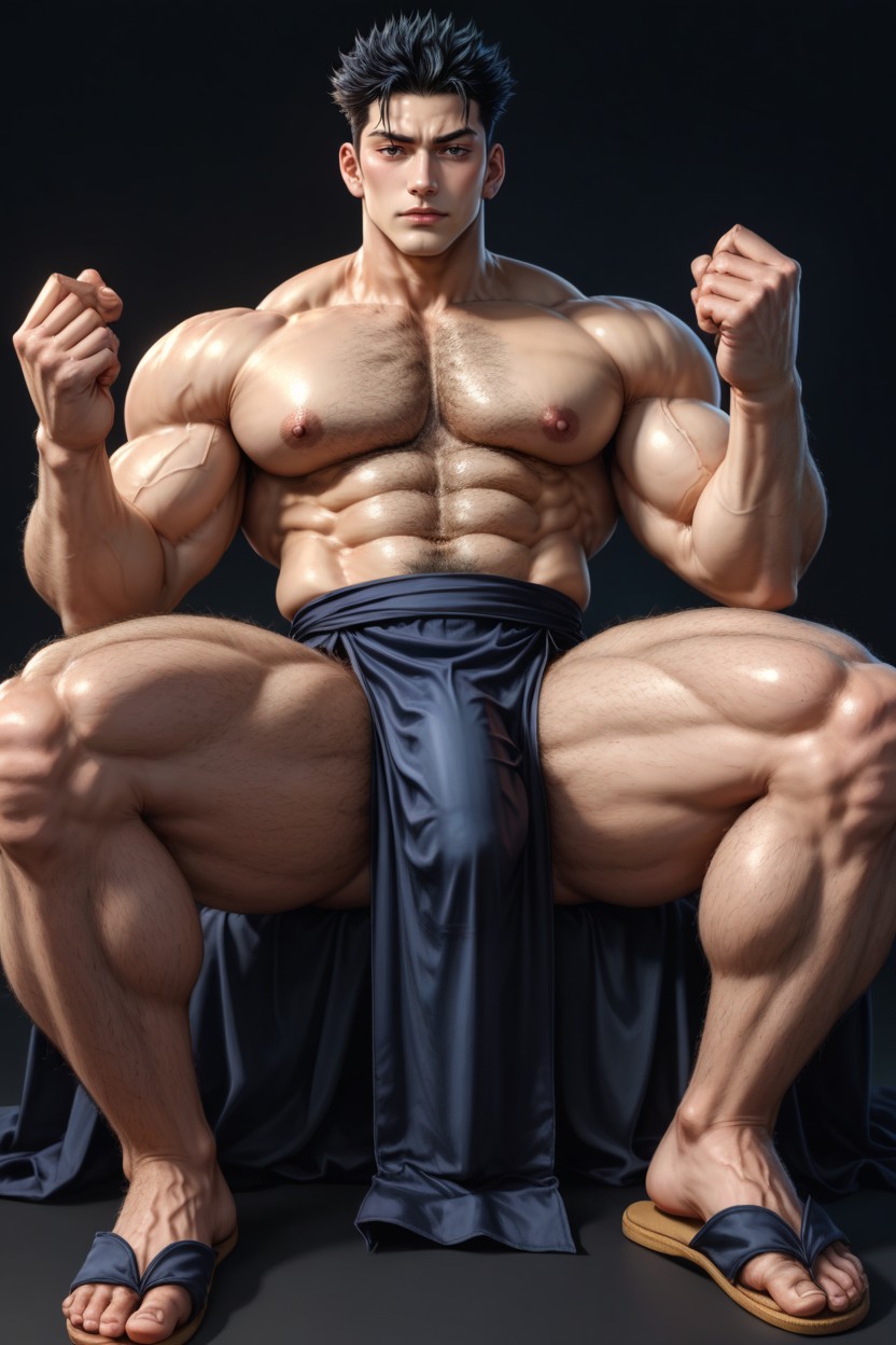 Medium Length, Bodybuilder, Black Hair AI Gay Porn