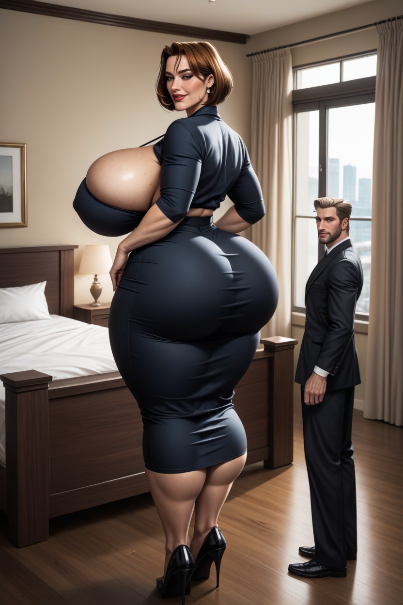 Vista Lateral, Hot Plump Pawg, Muslos Expuestos Porno IA