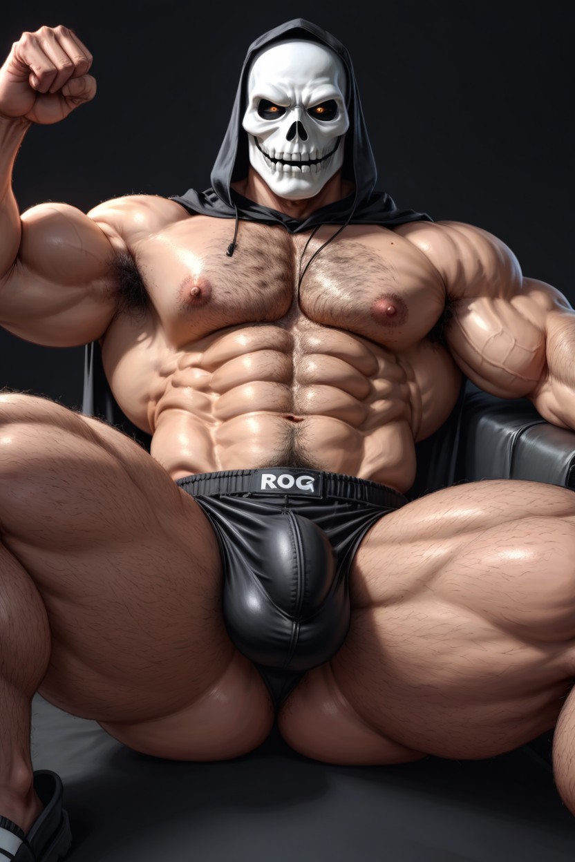 Black Hair, Extremely Hairy Chest, Thick Thighs AI Gay Porn
