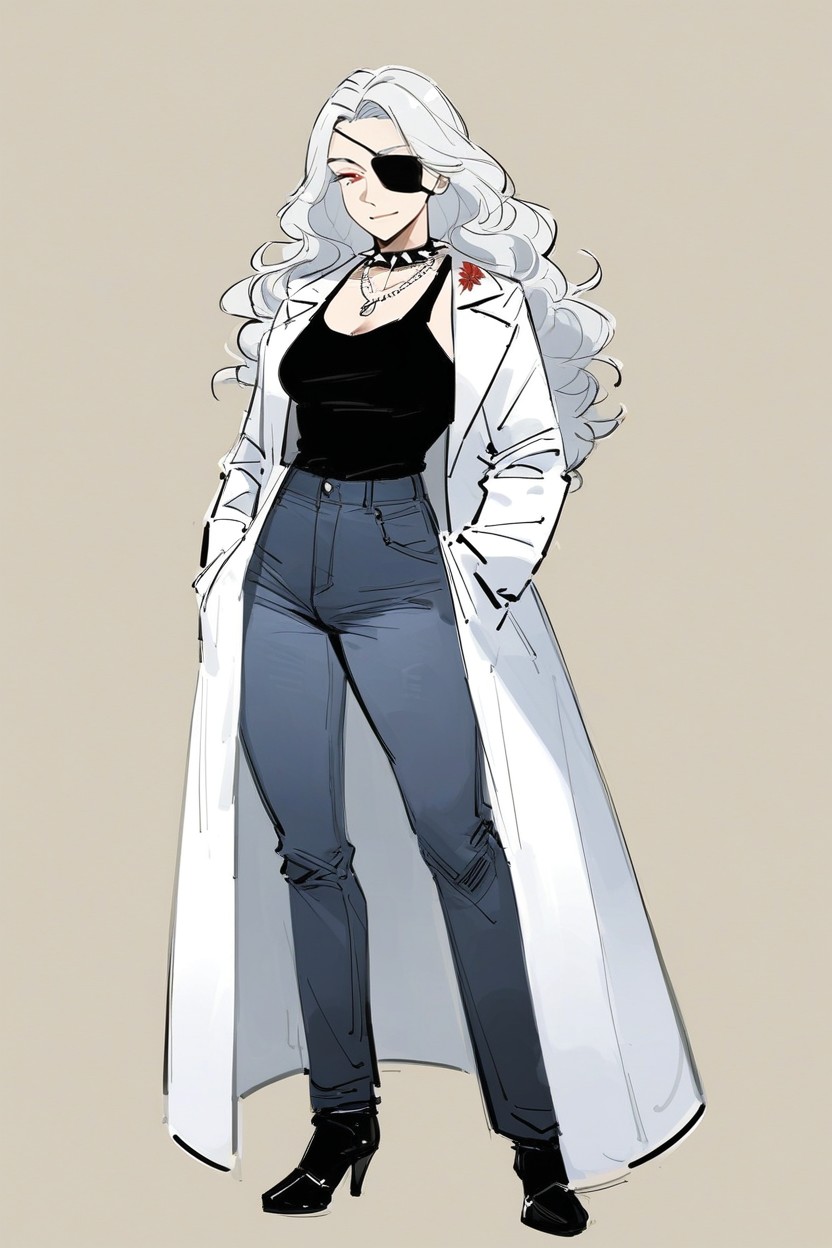 18+, Wavy Hair, White Coat Decorated With Badges AI Porn