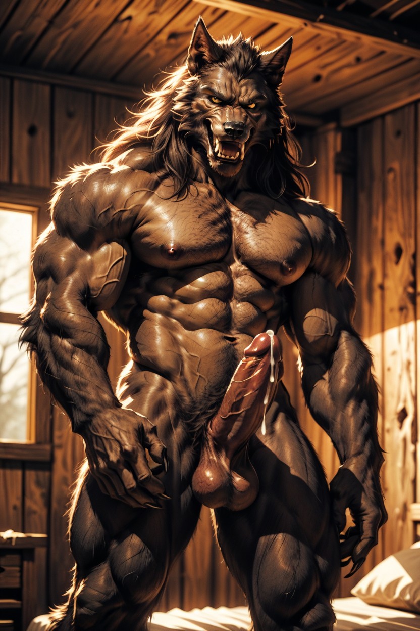 Werewolf Large Back And Large Chest Muscles, Werewolf Is In Love, Werewolf Is Tal AI Gay Porn