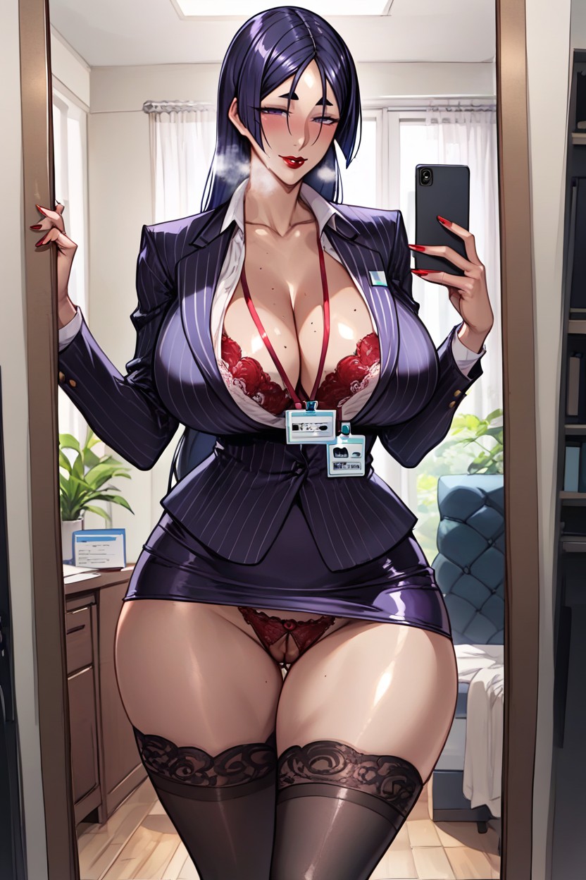Thick Thighs, Pulled Down Black Red Lace Bra, Minamoto No Raikou Fate Hentai IA