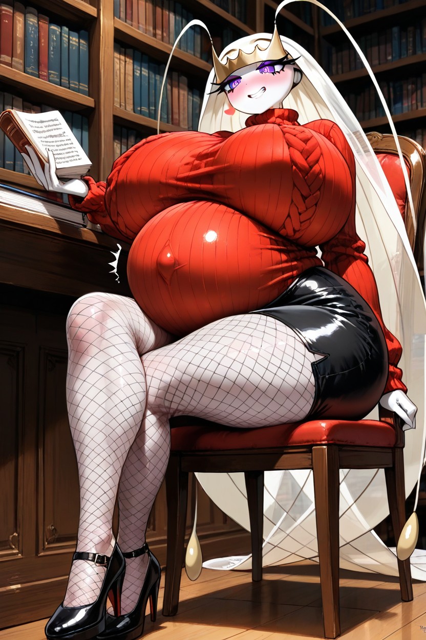 Sitting Cross-legged, Library, Love Hearts AI Porn