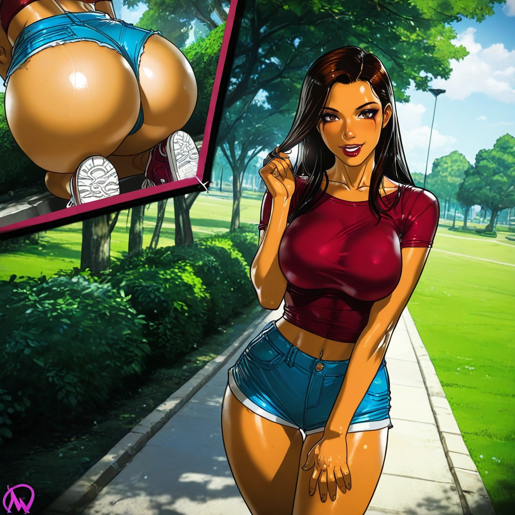 Maroon Extra Crop Top, Happy, Dynamic Pose AI Porn