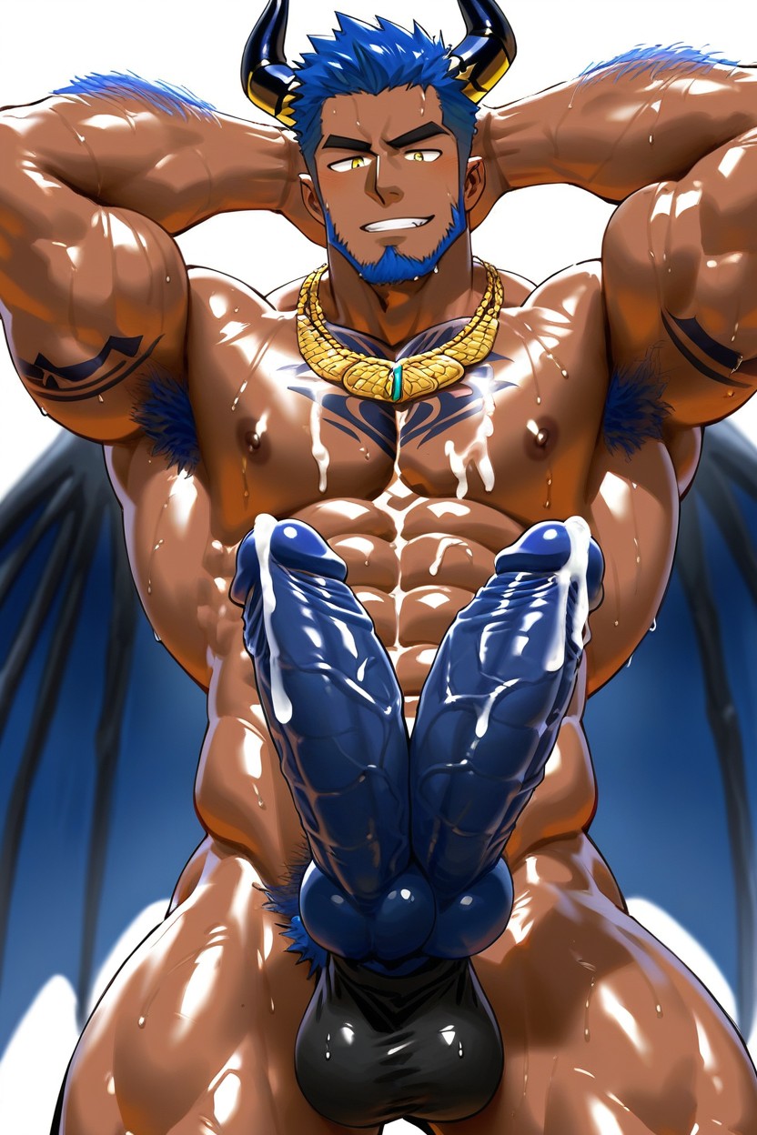 Has Blue And Black Dragon Wings, Muscular, Muscular Body AI Gay Porn