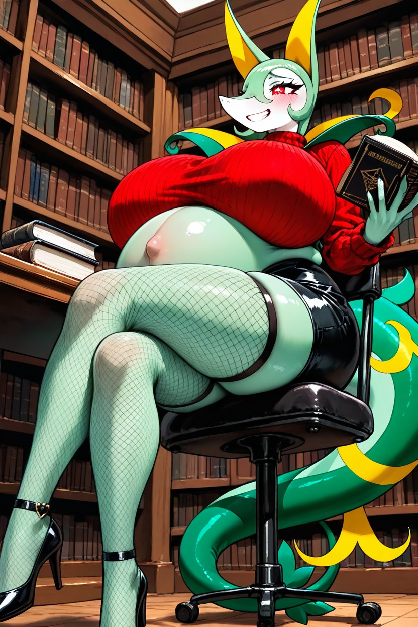 Sitting Cross-legged, Beautiful Face, Serperior Pokemon AI Porn
