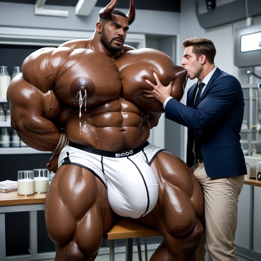 Red Devil Kneeling, Oiled Skin, Muscular AI Gay Porn