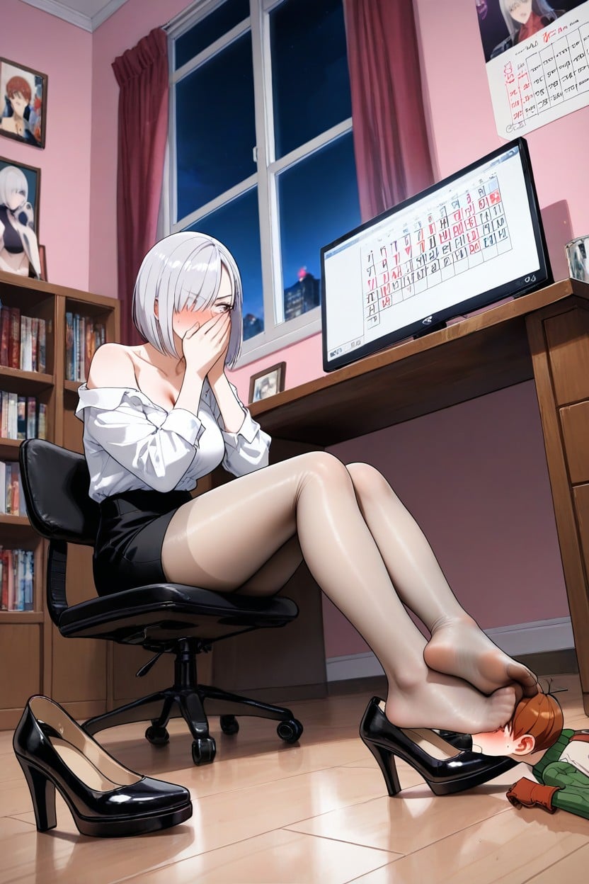 Naked, Female Sitting, Bedroom Hentai IA