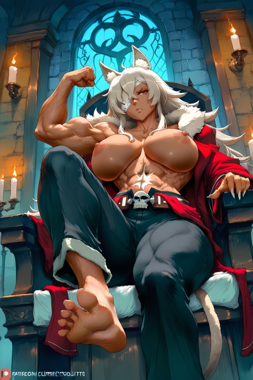 Long White Sharp Nails, Sitting On Throne, 肌肉型 AI黃漫