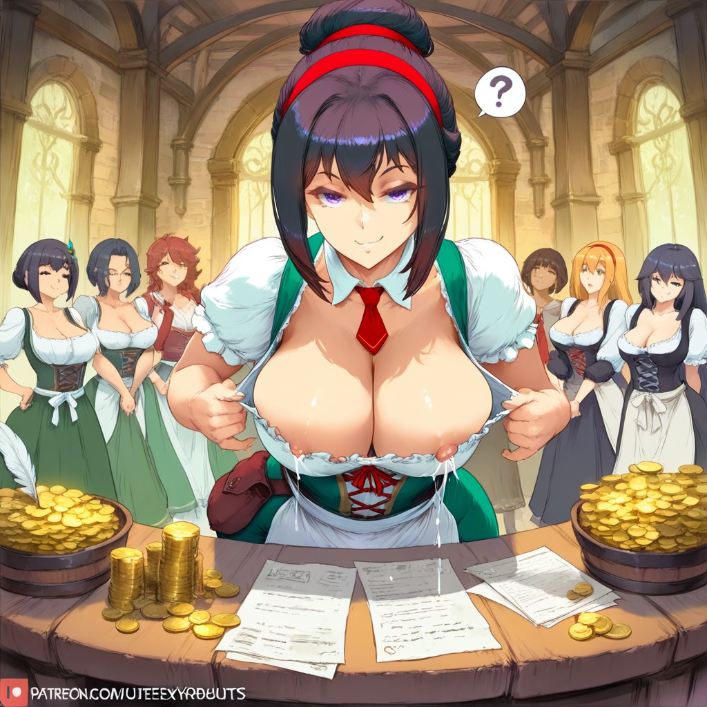 Leaning Forward, Nipple Slip, Red Hairband Hentai AI Porn