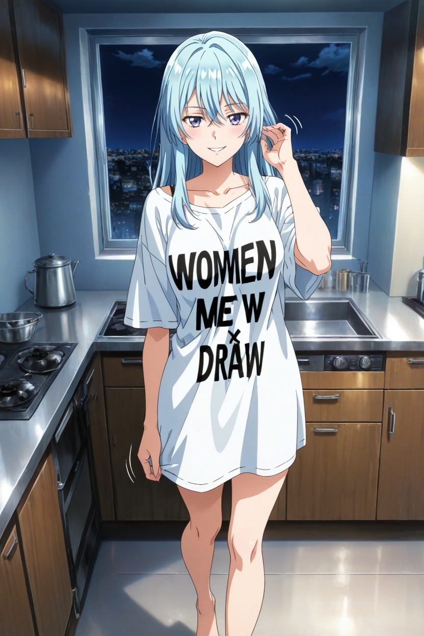 Night Time, Change Her Hair Color To Blue, Motion Lines Hentai IA