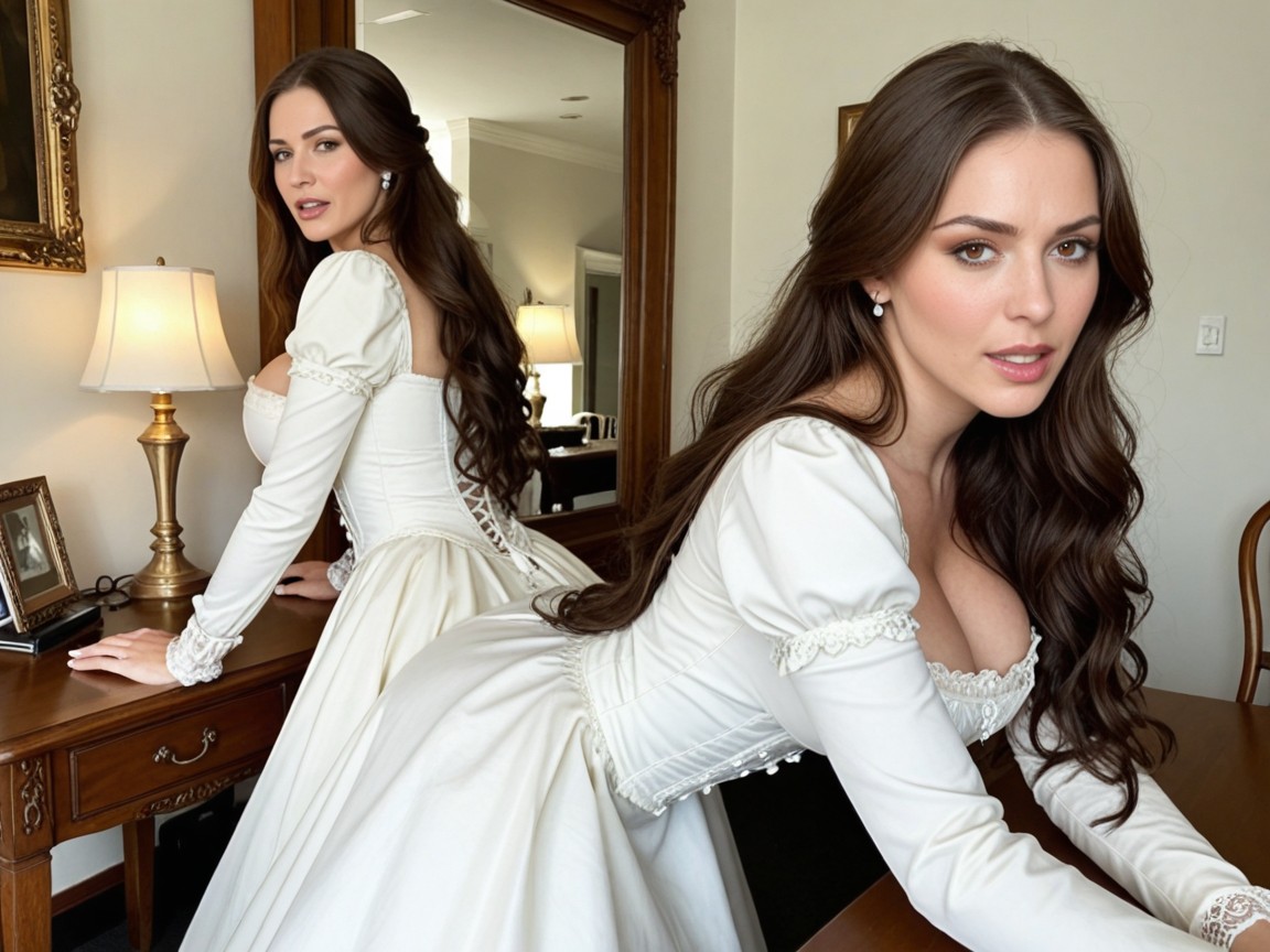 Viewer Standing Behind Woman, Mature Victorian Lady, Massive Breast AI Porn