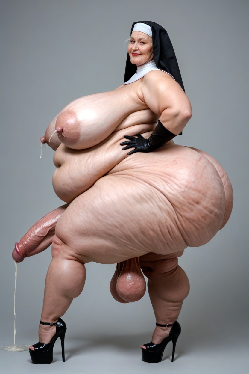 Fat Meaty Balls, Platform Shoes, Gold Cock Ring Shemale AI Porn