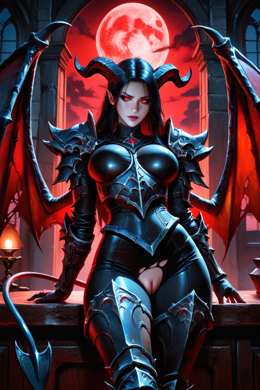 Clouded, Beautiful Face, Red Moon AI Porn